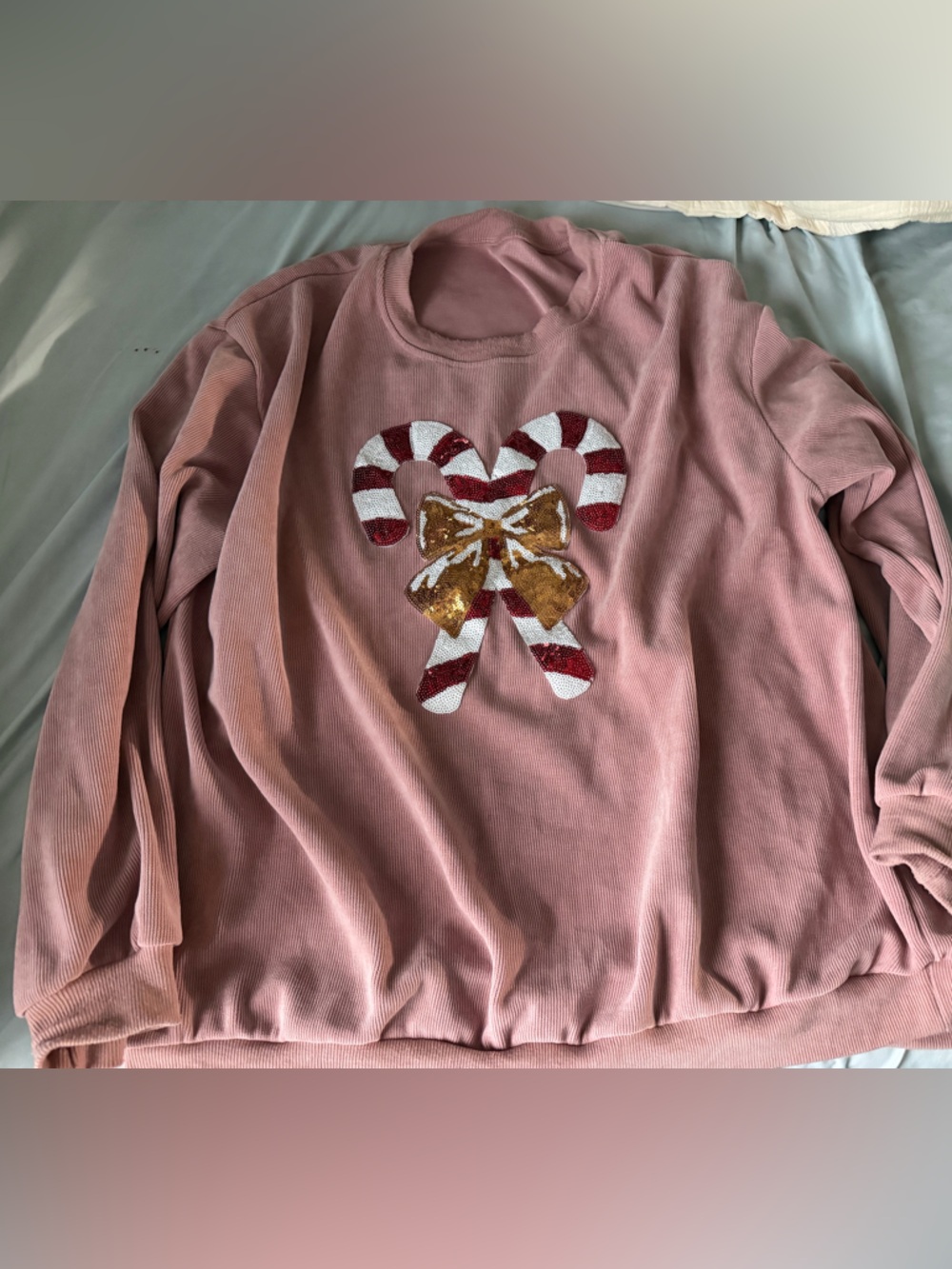 Sequin candy cane sweatshirt
